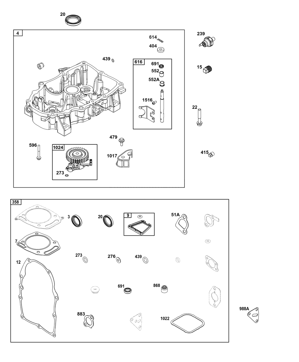 Crankcase Cover/Sump Group Diagram and Parts List for 305772-0154-G1 200000 - 399999 Briggs and Stratton Engine